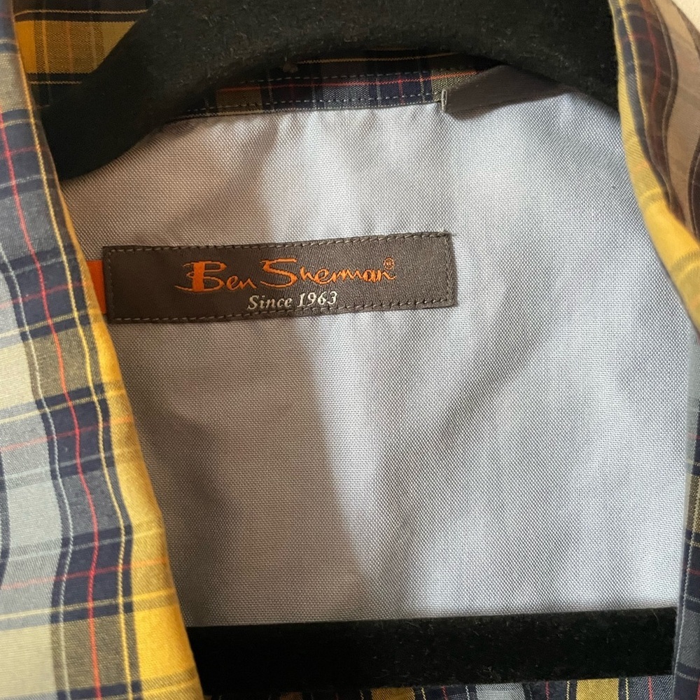 Ben Sherman Yellow and Blue Casual Button Down Shirt - Picture 2 of 5